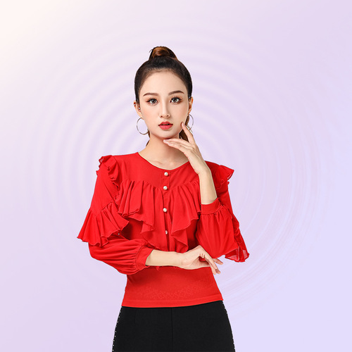 Latin Dancer's Top Modern Dance Jitterbug Long Sleeve Ballroom Dance Square Dance Flying Sleeve Beautiful Fashionable Dance Clothes