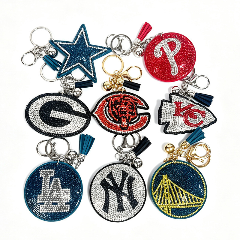 Hot-Selling Cross-Border Rhinestone Baseball Team Keychain with Full Rhinestones and Tassel Pendant for Car and Bag Accessories Hot-Selling Cross-Border Rhinestone Baseball Team Keychain with Full Rhinestones and Tassel Pendant for Car and Bag Accessories