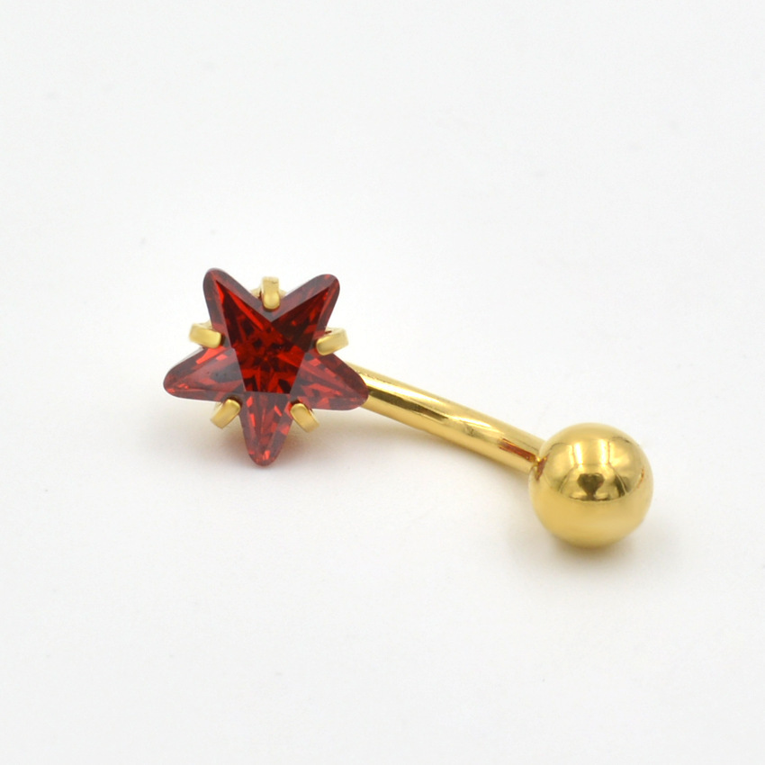 Piercing per ombelico in acciaio inossidabile di grado AAA, con stella a cinque punte, nuovo anello per ombelico in zircone a forma di stella placcato in oro_voghion.com
