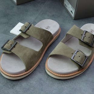 European Trendy Brand Light Luxury Men's Flat Lightweight Genuine Leather Slippers Beach Thick-Soled Platform Summer Breathable Casual Sandals