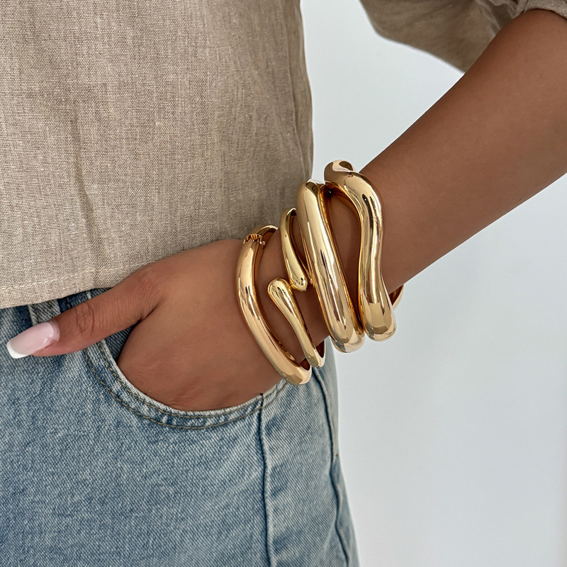 欧美跨境饰品 时尚感水滴光面开口手镯 几何个性波浪手环bracelet|undefined