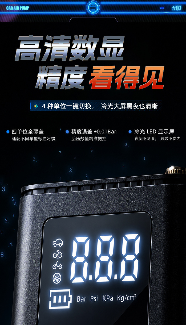 Portable Smart Wireless Digital Display Car Air Pump, Electric Car Tire Inflator, In-Car Air Pump