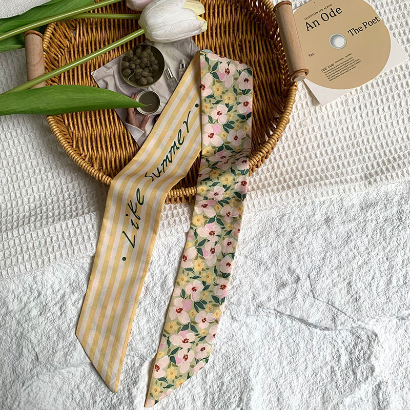 Bufanda de seda, banda larga, sentido de alta gama, una variedad de coloridos y románticos bolsos de atar flores, cintas para el cabello, cintas para el cabello