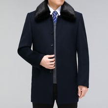 冬季羊绒大衣男中长款带毛领羊毛呢外套中老年爸爸装加绒呢子风衣