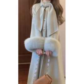 法式毛呢中长款外套女秋冬季新款气质感呢子大衣雪尼尔氨纶