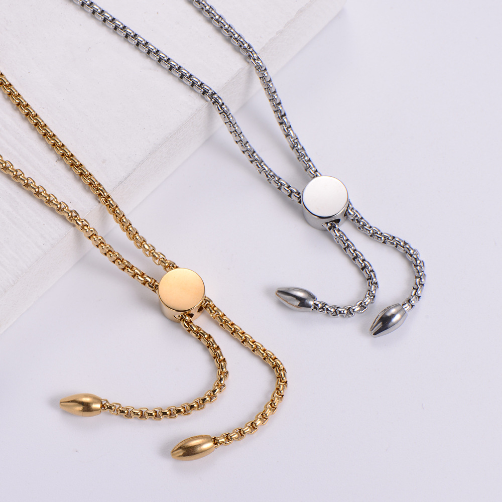 fashion simple drill stainless steel beaded adjustable bracelet