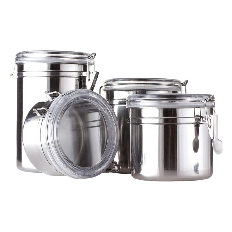 Cuatro piezas de almacenamiento de alimentos sellados tarro de té de acero inoxidable tarro de almacenamiento de granos de café de tabaco rallado tarro snack tarro de mantenimiento fresco