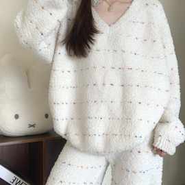 冬季韩版彩色点点半边绒秋冬睡衣女款加厚保暖新款领家居服短裙式