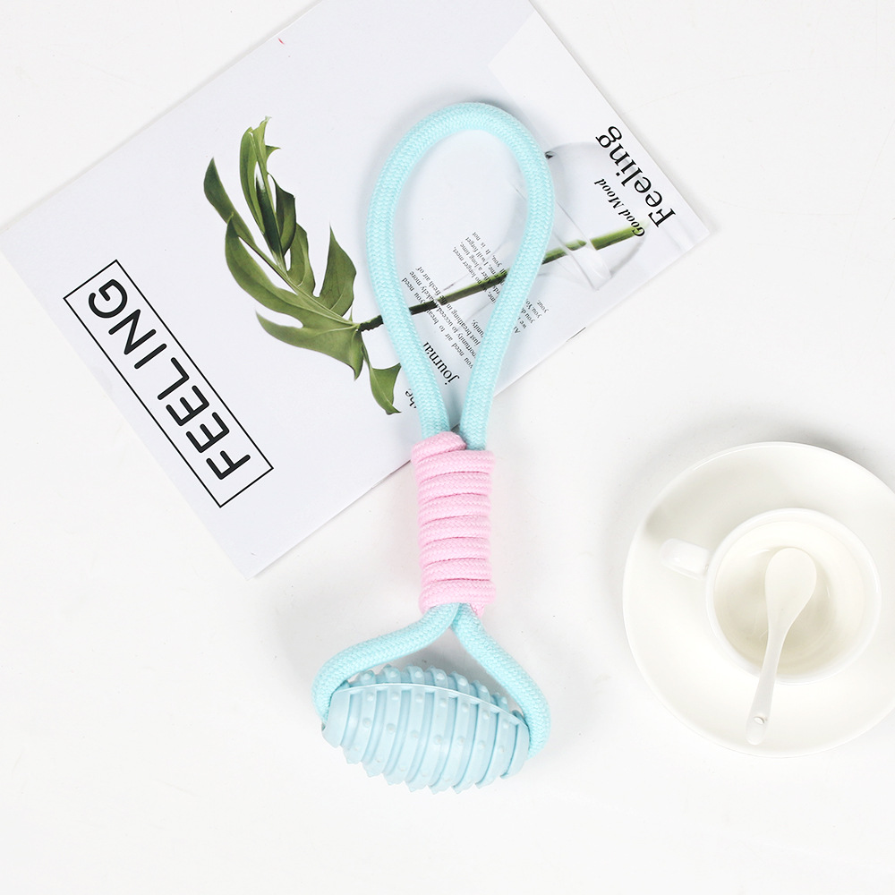 Juguetes de cuerda de algodón para perros Juguetes de cuerda molida para mascotas Juguetes de nudo Corgi Golden Retriever Juguetes para aliviar el aburrimiento con mango Tenis doble