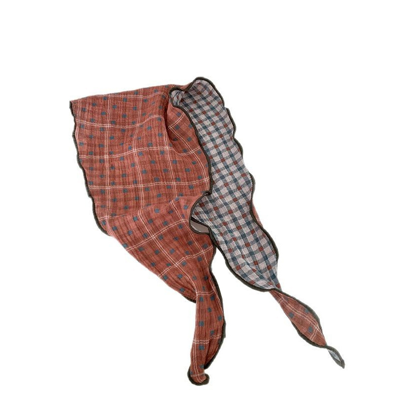 Pañuelo en la cabeza Verano femenino Pastoral Primavera y verano Todo fósforo Bufanda de seda a cuadros de lunares Cinturón para el cabello Bufanda de sentido avanzado Bufanda triangular Bufanda para mujer