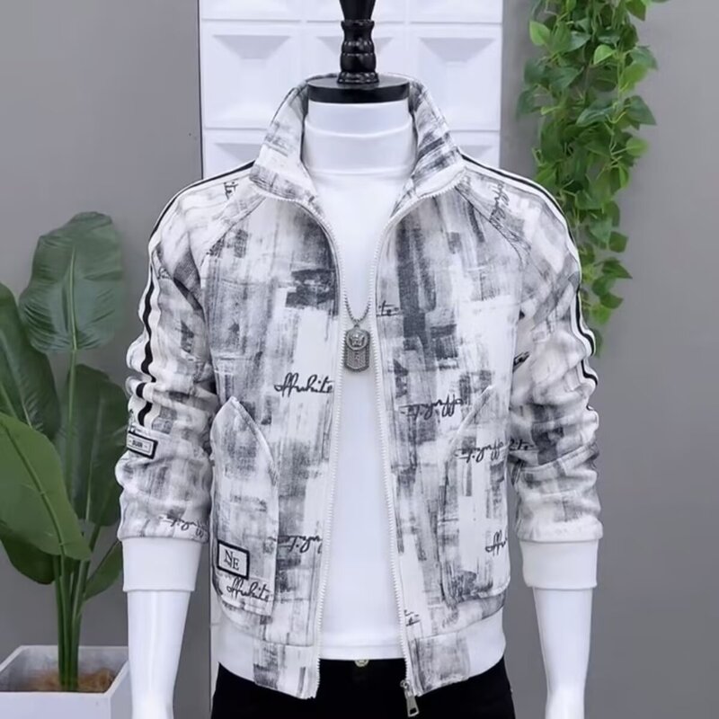 Autumn and Winter Trendy Brand Handsome Fashion Jacket Men's New Retro Pattern Casual Long-Sleeved Jacket Niche Handsome