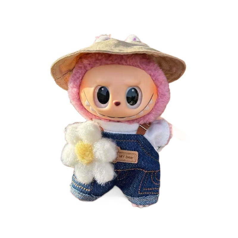 Nuevo conjunto de ropa y gorro de peluche con cara de "Sugar Glue" para muñecas, colgante de peluche, juguete Labuba, amuleto para bolso.