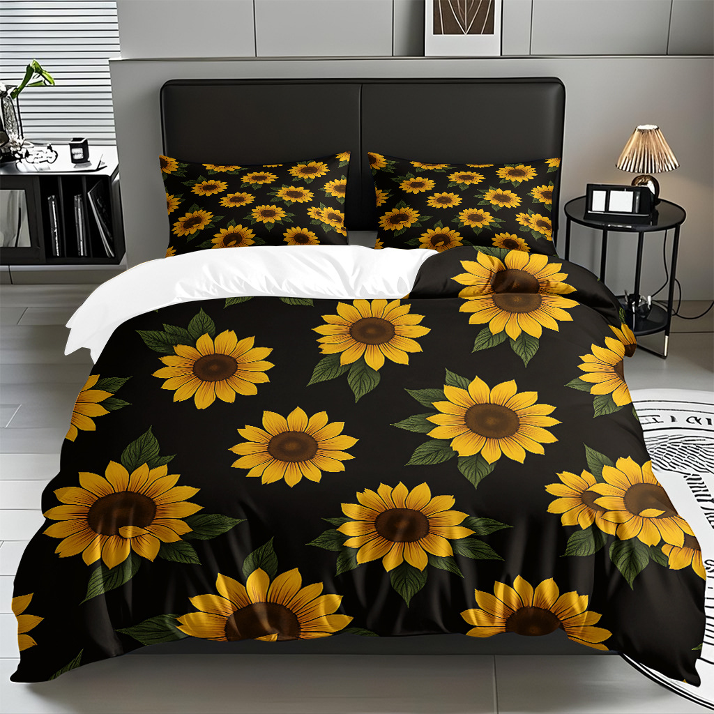 Transfronterizo girasol textil doméstico digital impresión set fuente fábrica suave apoyo pro piel TEMU / JIT