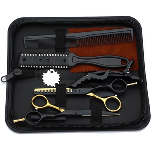 Black Gold Hairdressing Scissors Set with Scissors Bag for Hairdressers, Suitable for Cross-Border Haircuts, Hairstyling, and Trimming
