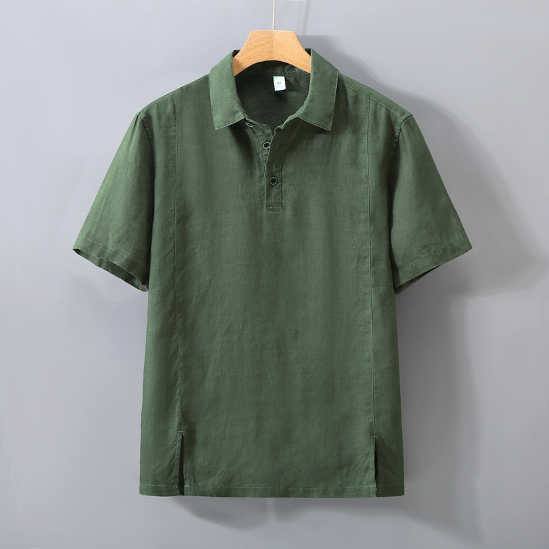 1517 ピュアリネン半袖シャツメンズ軽量通気性 Tシャツポロシャツ夏リネンカジュアル薄手トップ|undefined
