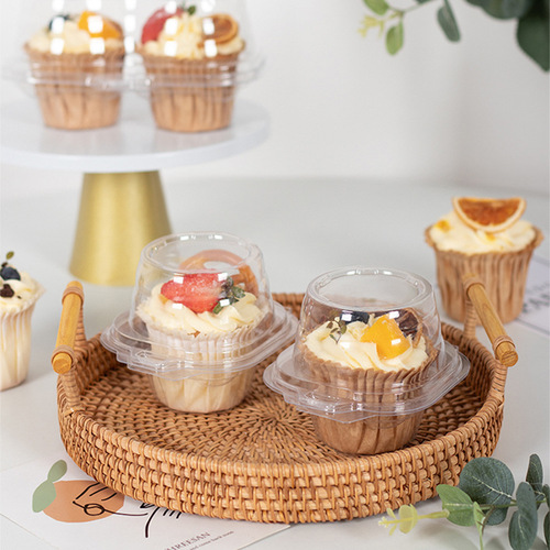 Thickened cupcake packaging box, single egg tart, dessert box, single cup, 2 pieces, transparent packaging box
