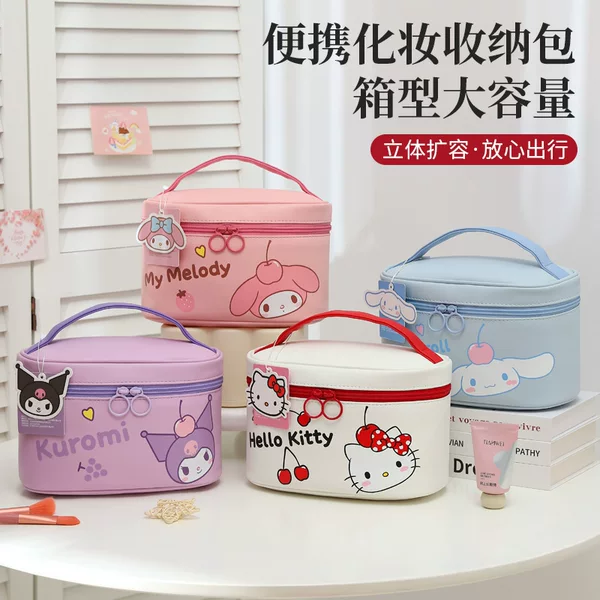Sanrio Genuine Hello Kitty Kt Cosmetic Bag Large Capacity Cartoon Cute Toiletry Bag Travel Cosmetics Cosmetics Bag