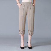 直播款中老年女装夏季七分裤太太镂空宽松胖妈妈大码高腰休闲裤女