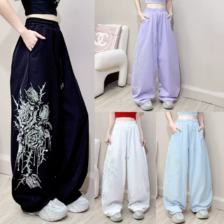 纤伽高品质/玫瑰烫钻夏季新品广场舞玫瑰设计感酷辣舞蹈服长裤