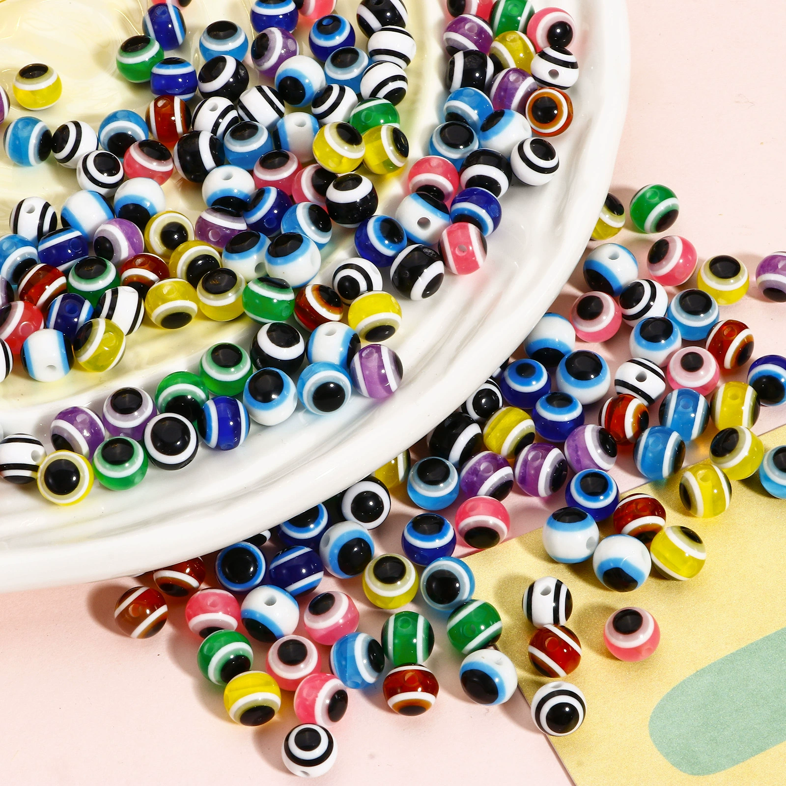 Прямая продажа с фабрики (цвет) случайное смешивание злых глаз круглые жемчуг смолы спот оптом Amazon ebay