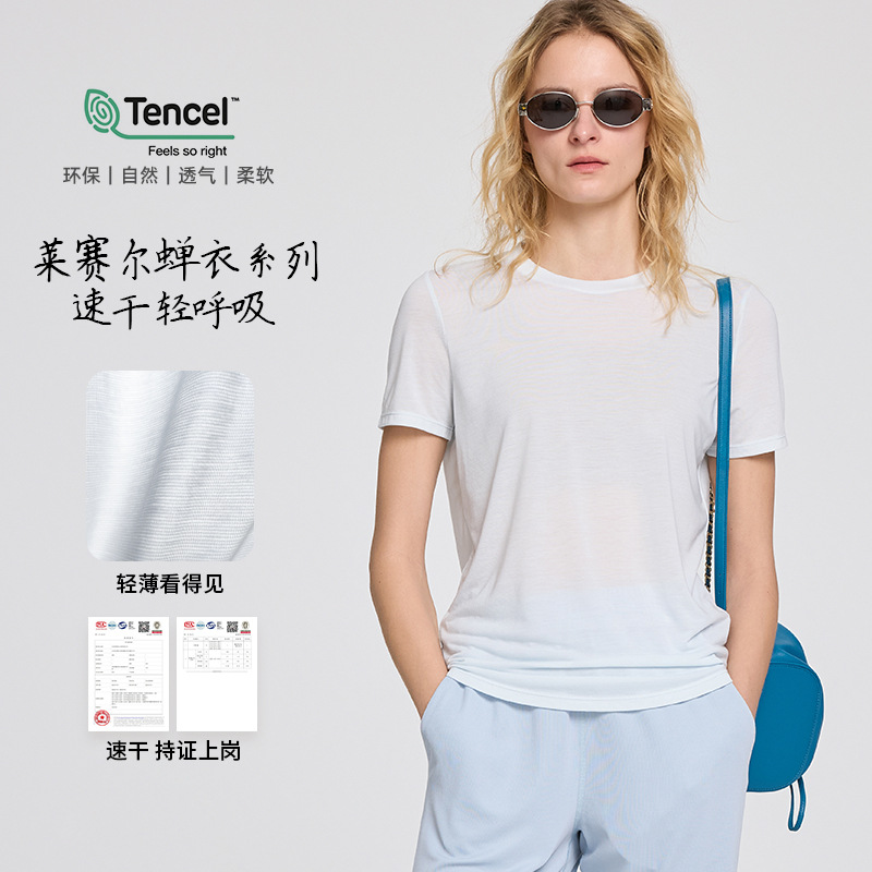 Zhouyou's New Spring Yoga Wear for Women, Tencel Lyocell Moisture-Absorbent and Quick-Drying Sports Tops, Loose and Lightweight Fitness Wear