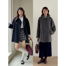 【韩女手工双面羊毛呢】歌铭翻领中长款呢子外套女冬季大衣W764C