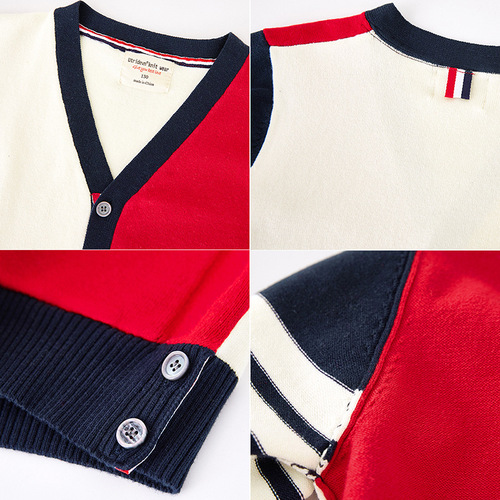  Children's Cotton Spring and Autumn TB Four Stripes V-Neck Colorful Collision Children's Knit Cardigan Women and Girls' Cardigan Outerwear