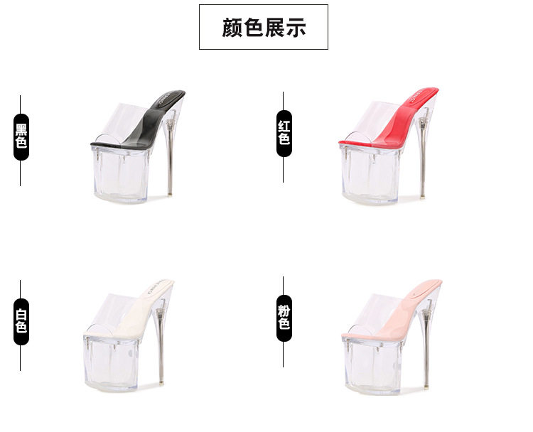 Sandal nữ cao gót siêu cao gót mảnh đế platform trong suốt mũi cá — Màu hồng, Màu trắng, Màu đen, Màu đỏ chi tiết 4