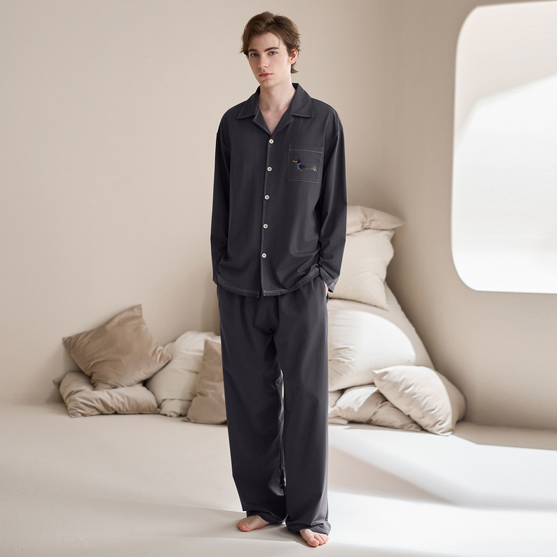 Spring and autumn pajamas for men, pure cotton long-sleeved cardigan, skin-friendly and soft, suitable for wearing outside, autumn style, all-cotton, plus size, loungewear Spring and autumn pajamas for men, pure cotton long-sleeved cardigan, skin-friendly and soft, suitable for wearing outside, autumn style, all-cotton, plus size, loungewear