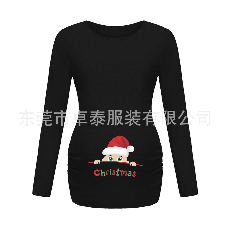 Cross-border supply round neck maternity clothes long-sleeved top Christmas Santa Claus cartoon pattern casual and comfortable