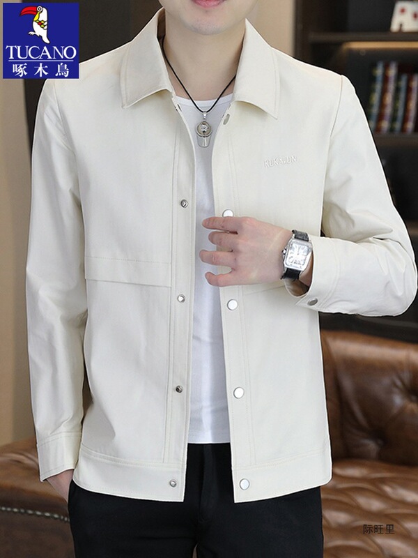 Woodpecker Men's Jacket 2026 New Spring and Autumn Thin Solid Color Turn-Down Collar Jacket Casual Versatile Summer Top