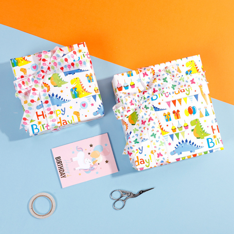 Papel de embalaje de regalo Papel de embalaje de regalo de dibujos animados de viento de hoja grande Papel de cobre doble Regalo de cumpleaños Caja de regalo de juguete Empaquetado