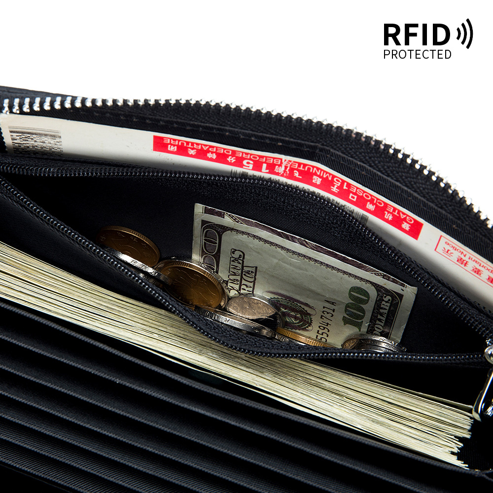 Pasaporte bolsa cremallera de cuero multifuncional familia plegable Bolsa japonesa transfronteriza de las mujeres largas patrón de lichí Cartera de color sólido