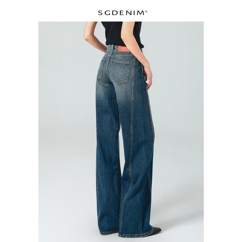 Nostalgic High-Waisted Jeans Women's Jeans New Retro Style Slim Loose Straight Wide-Leg Pants 25 Autumn and Winter New Style