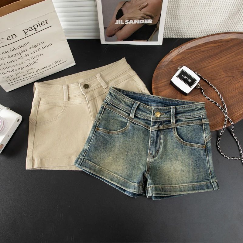 Hot Girl Style Fashionable Low-Waist Hip-Enhancing Butt-Lifting Straight-Leg Denim Shorts for Women, New Summer Slim-Fit Bodycon Hot Pants Hot Girl Style Fashionable Low-Waist Hip-Enhancing Butt-Lifting Straight-Leg Denim Shorts for Women, New Summer Slim-Fit Bodycon Hot Pants