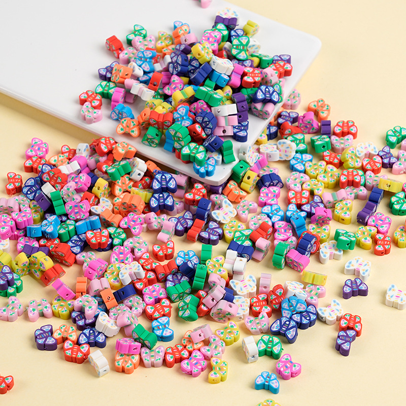 100 Pieces of Butterfly Soft Clay Beads in a Bag, DIY Bracelet Necklace Crafts Decoration Materials Loose Beads Jewelry