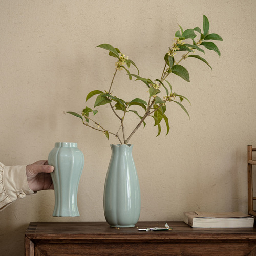 Ru kiln vase arrangement ceramic modern simple flower ware home furnishing tea set flower insert ceramic table top azure entrance hall