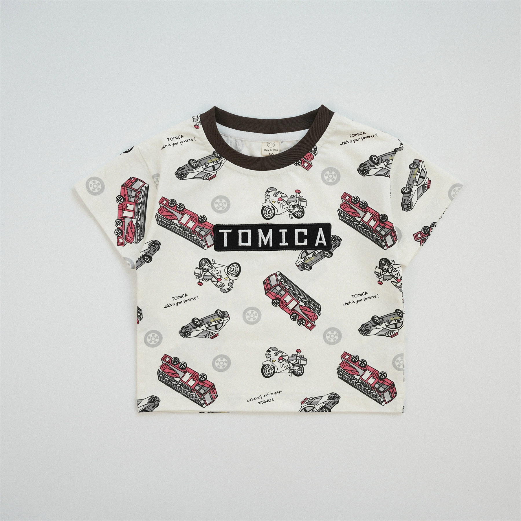 TOMICA полностью распечатанная буква автомобильная футболка с короткими рукавами из pure cotton тип A японский стиль полуукороченная майка для детей и среднего возраста бренд детская одежда
