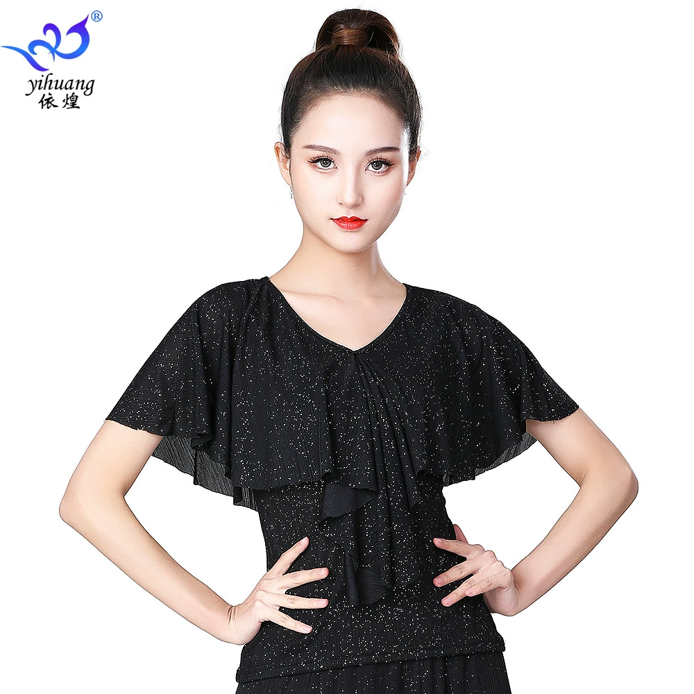 Куртка для латинских танцев с воланами с короткими рукавами для бальных танцев вальс квадратный танец пайетки