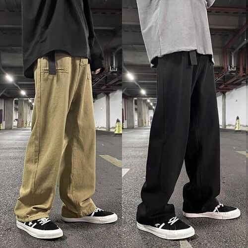 Men's Autumn Trendy Streetwear Loose Japanese Retro Straight Wide Leg Pants for Spring and Autumn Casual Long Pants