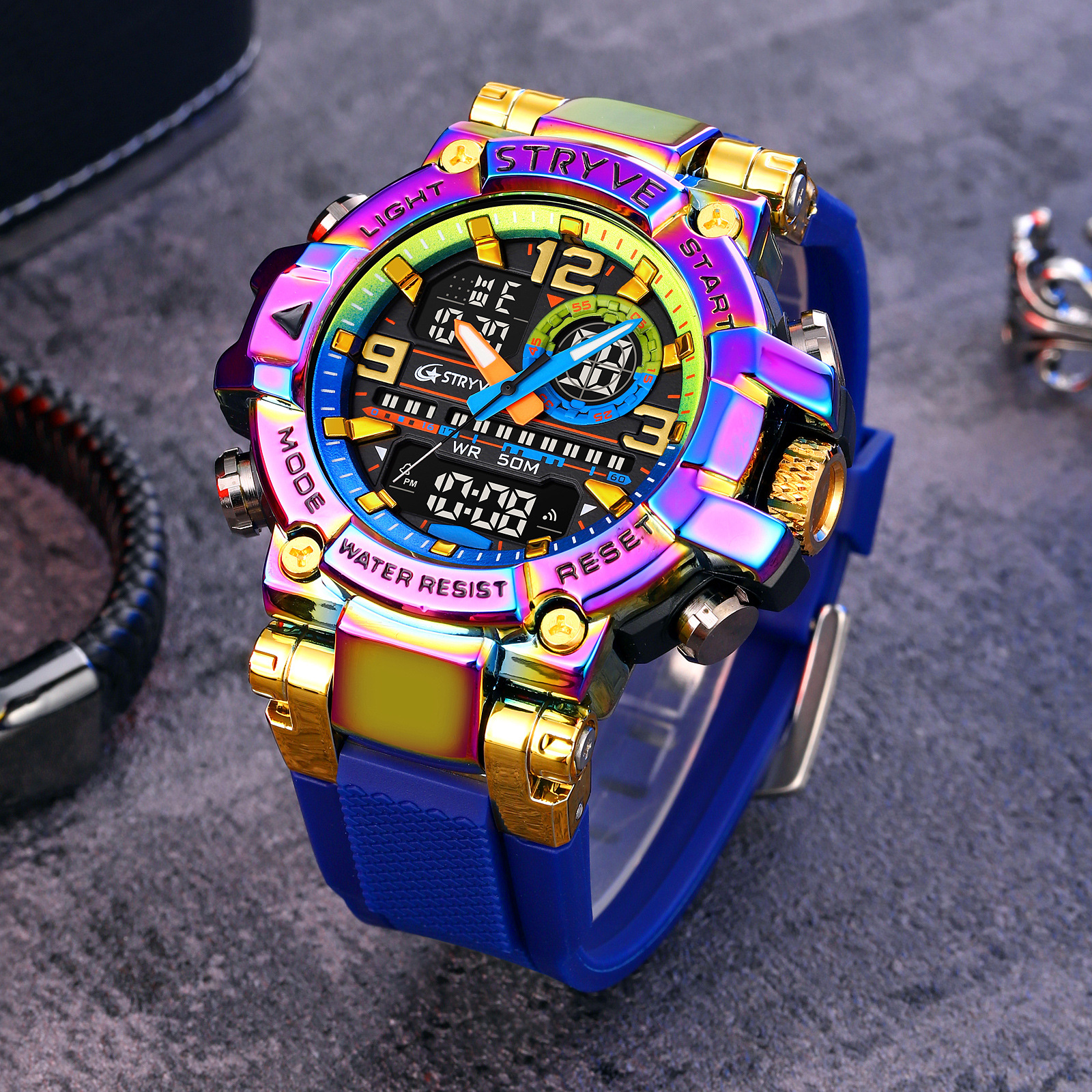 STRYVE reloj deportivo de los hombres de moda colorido luminoso reloj electrónico impermeable reloj estudiante multifuncional 8025