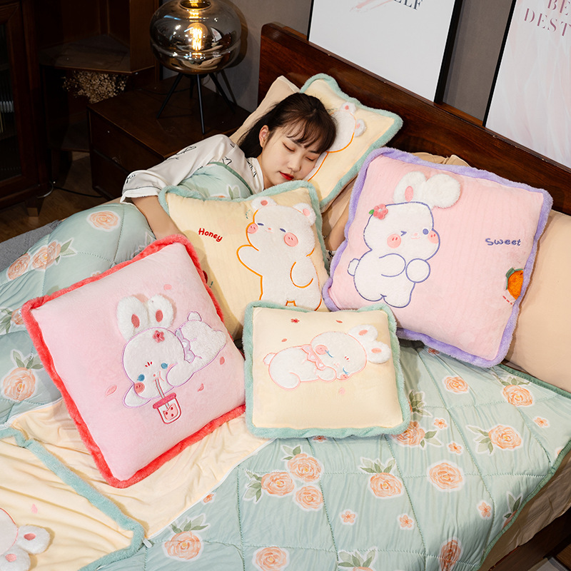 almohada de seda de hielo, colcha, almohada plegable para automóviles, almohada de oficina, almohada de siesta, manta 2 en 1 para mujeres