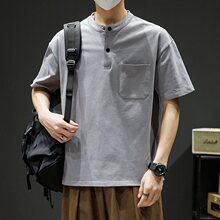 新款夏季男潮流宽松服潮牌学生短袖T恤上衣五分立领半袖T恤