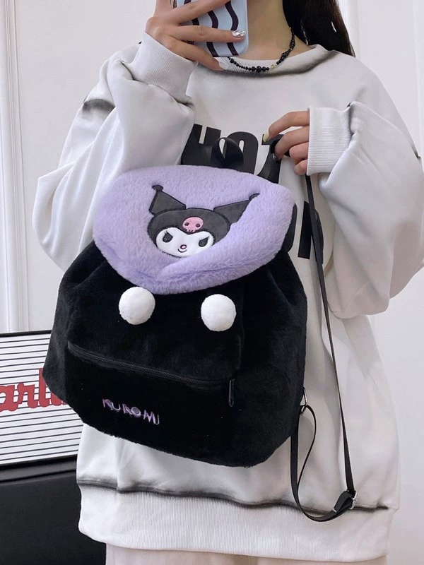 Backpack (Hello Kitty) Plush Drawstring Shoulder Bag, Soft Fluffy and Spacious