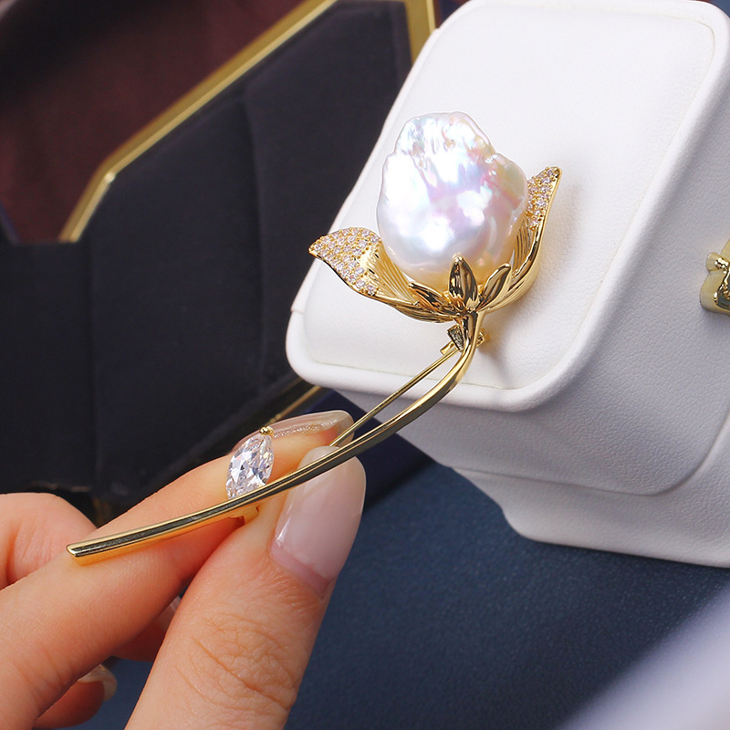 DIY brooch empty support accessories Baroque shaped pearl rose elegant simple brooch corsage coat pin
