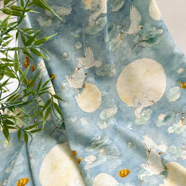 荷塘鹤月 锦棉面料数码印花新中式旗袍连衣裙上衣汉服手工diy面料