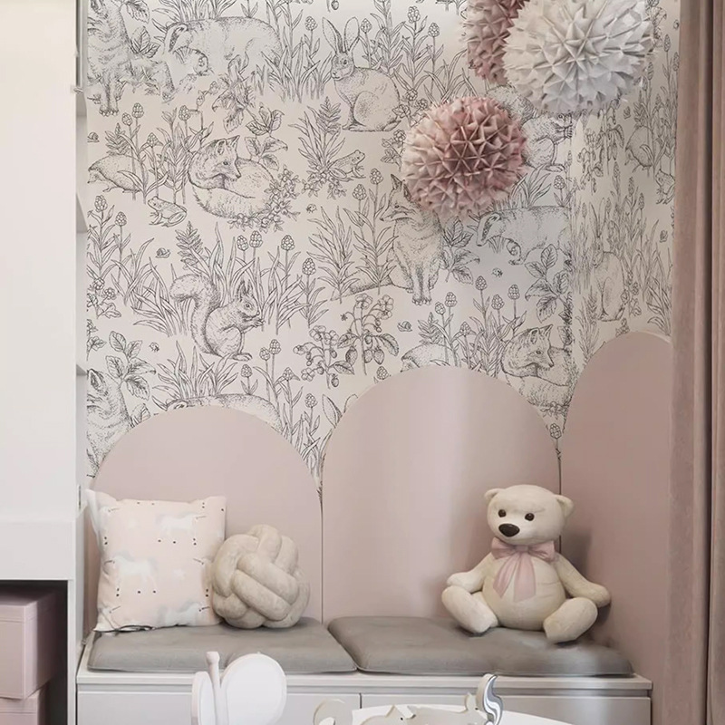 American Kidsren's Room Wallpaper Fairy Tale Forest Animal Wall Covering French Plant Wallpaper Boys and Girls B&B Bedroom Murals