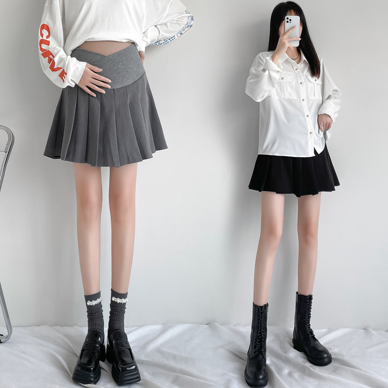 Real Shot Pregnant Women High Waist Skirt Spring and Summer New Hot Mom Skirt Belly Pleated Skirt Dress A- line Dress