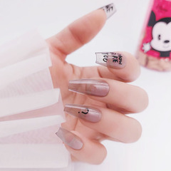 Long-style ice transparent wear-on nails with English letters, personalized sweet and cool, high-end, white-enhancing, detachable, complete set of 24 pieces, wholesale