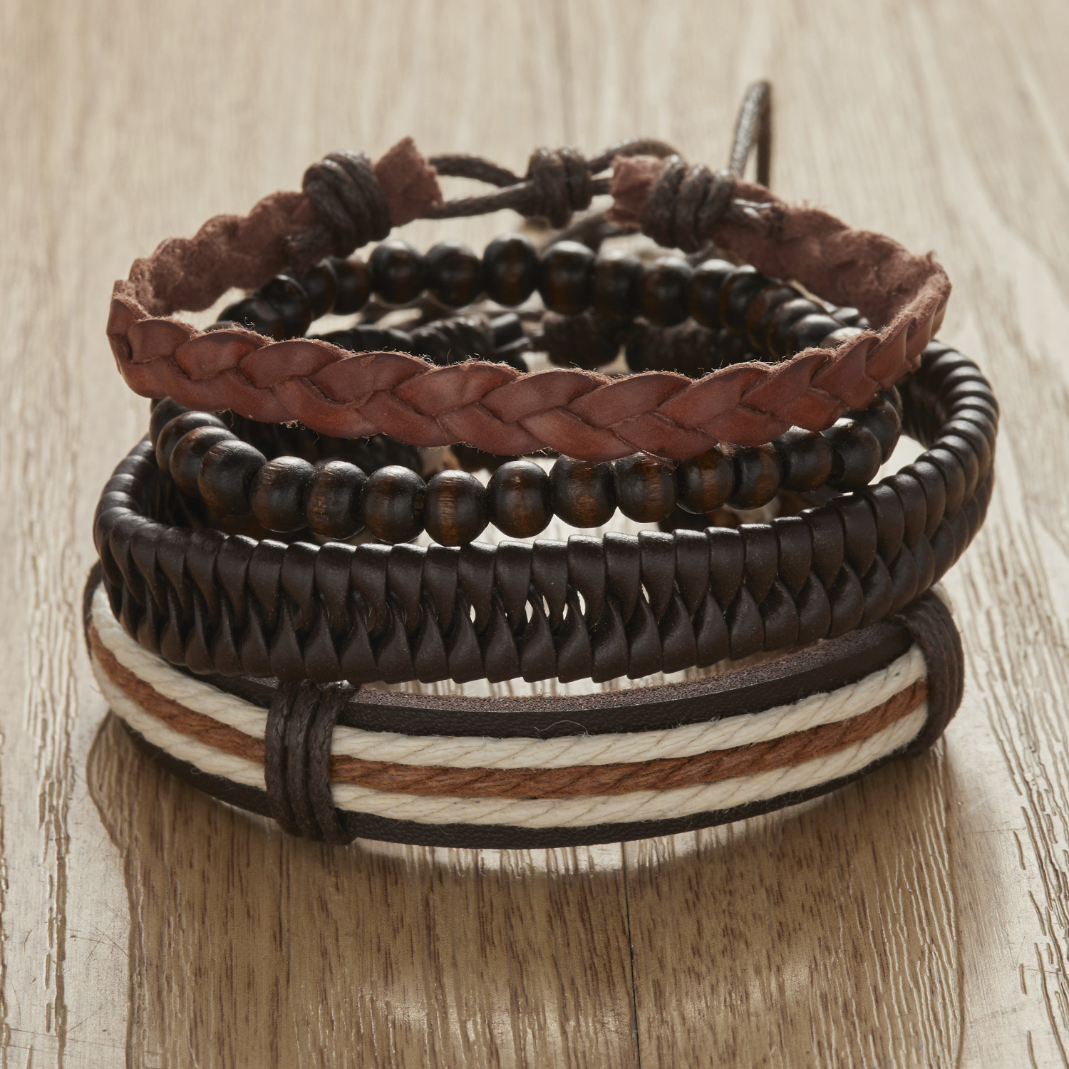 Fashion Cross Heart Shape Pu Leather Knitting Menu0027S Bracelets 1 Set